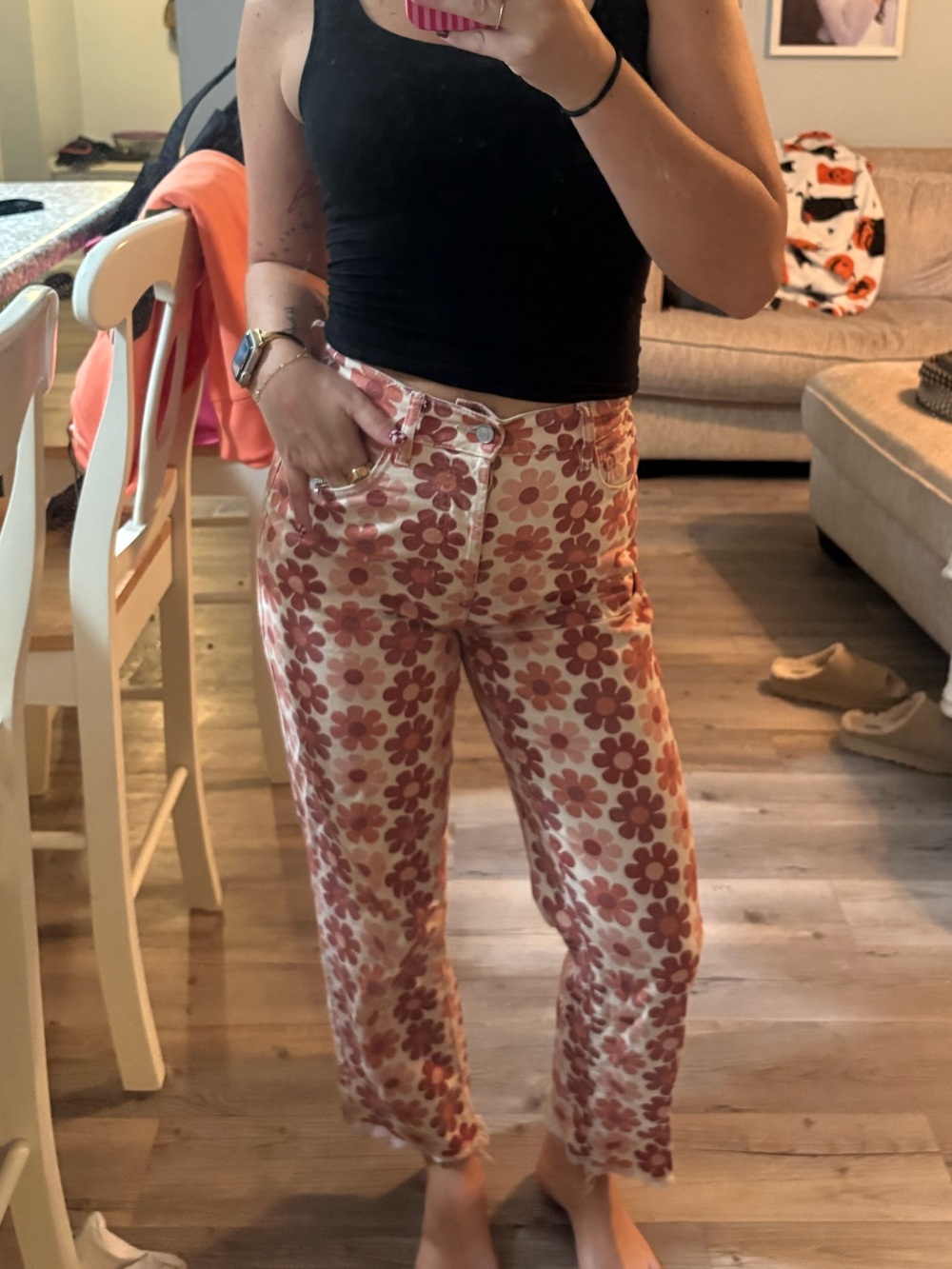 PacSun Rust Floral Cropped High-Rise Pants